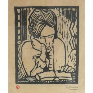 Nicolas Eekman “woman Reading” - Wood Engraving