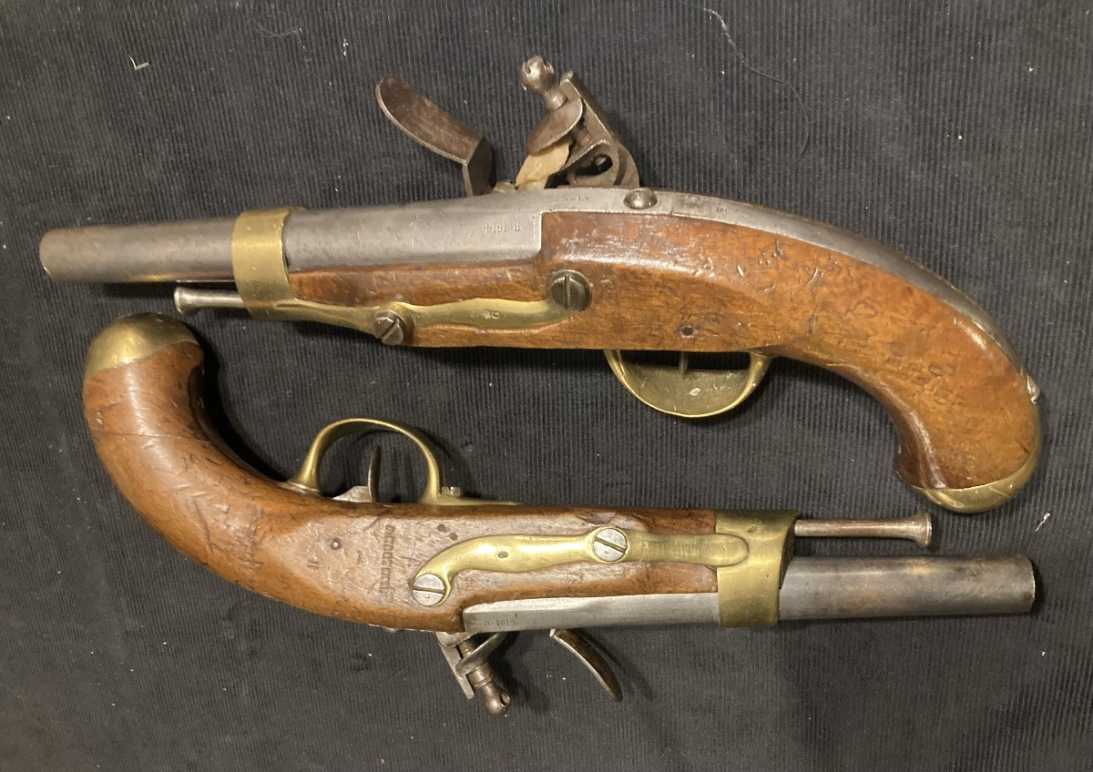Paire de pistolets troupe de cavalerie , modèle An XIII.  Premier Empire.-photo-2