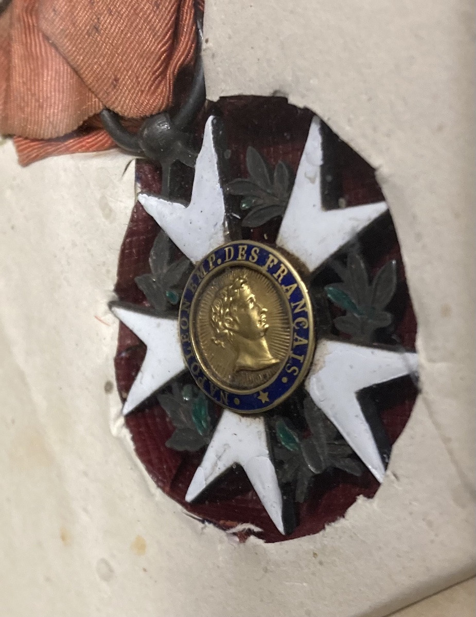 Set: Letter And Legion Of Honour Of The 1st Model Of The First Empire. Framed Under Glass.-photo-4