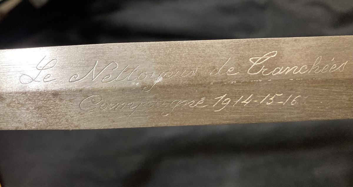 Dague Squelette Tête Serpent Gravée et signature de H.CAUX HESDIN » Nettoyeur de Tranchée 1914.-photo-2