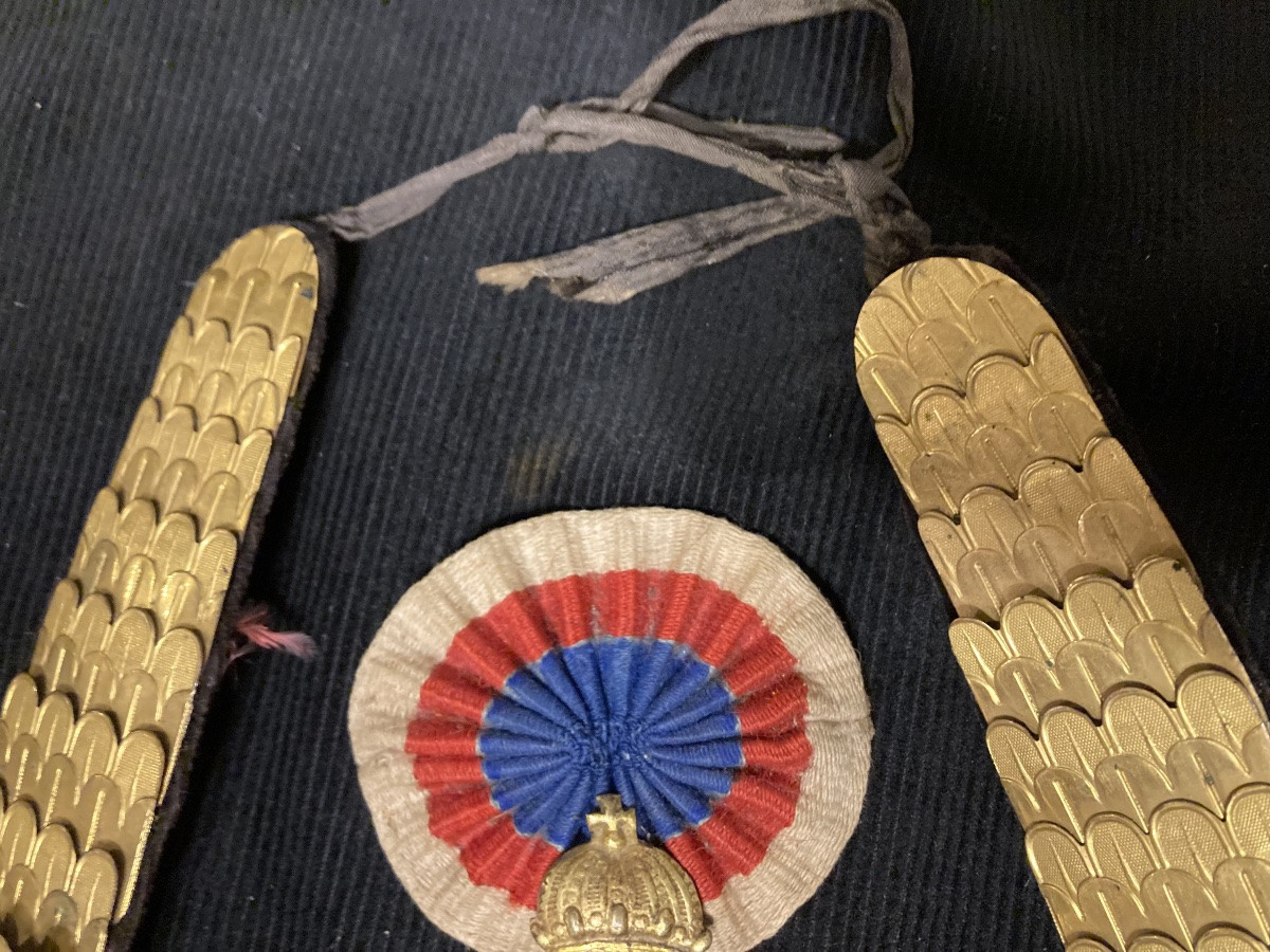 Set: Officer's Shako Plate Of The 100th Infantry Regiment, Type 1804. Chin Straps. Cockade.-photo-4