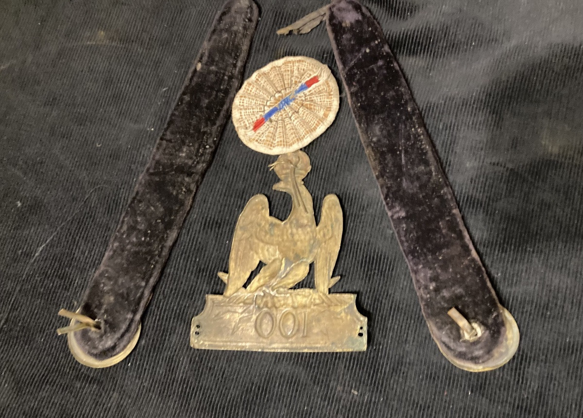 Set: Officer's Shako Plate Of The 100th Infantry Regiment, Type 1804. Chin Straps. Cockade.-photo-2