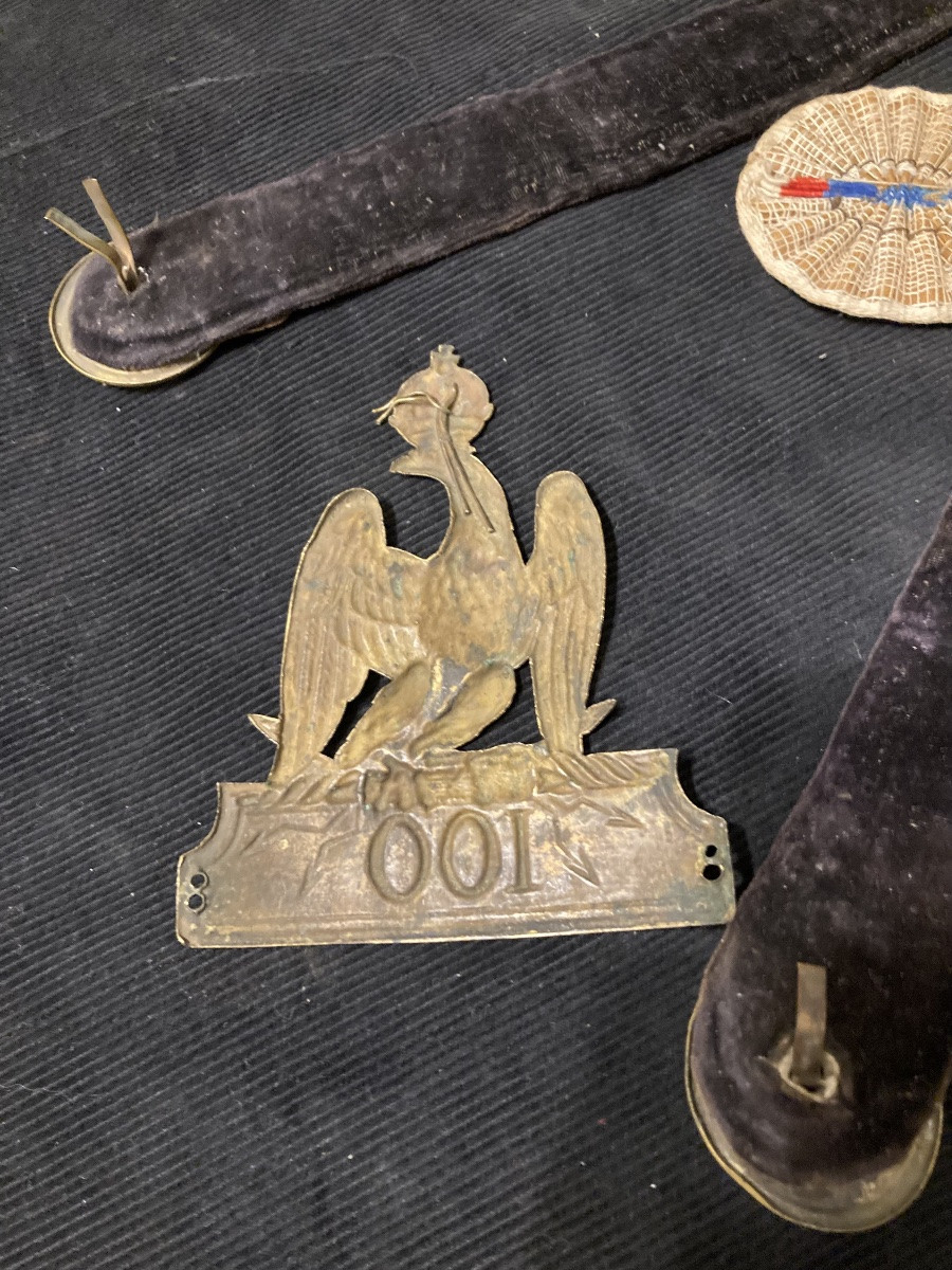 Set: Officer's Shako Plate Of The 100th Infantry Regiment, Type 1804. Chin Straps. Cockade.-photo-3