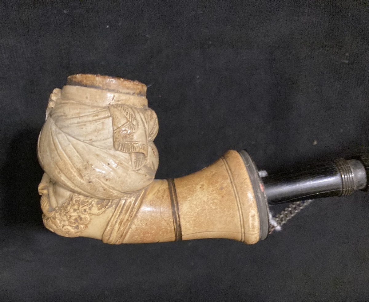 Pipe avec fourneau en écume de mer , représentant la tête d’un  mamelouk. Consulat / 1er Empire-photo-3