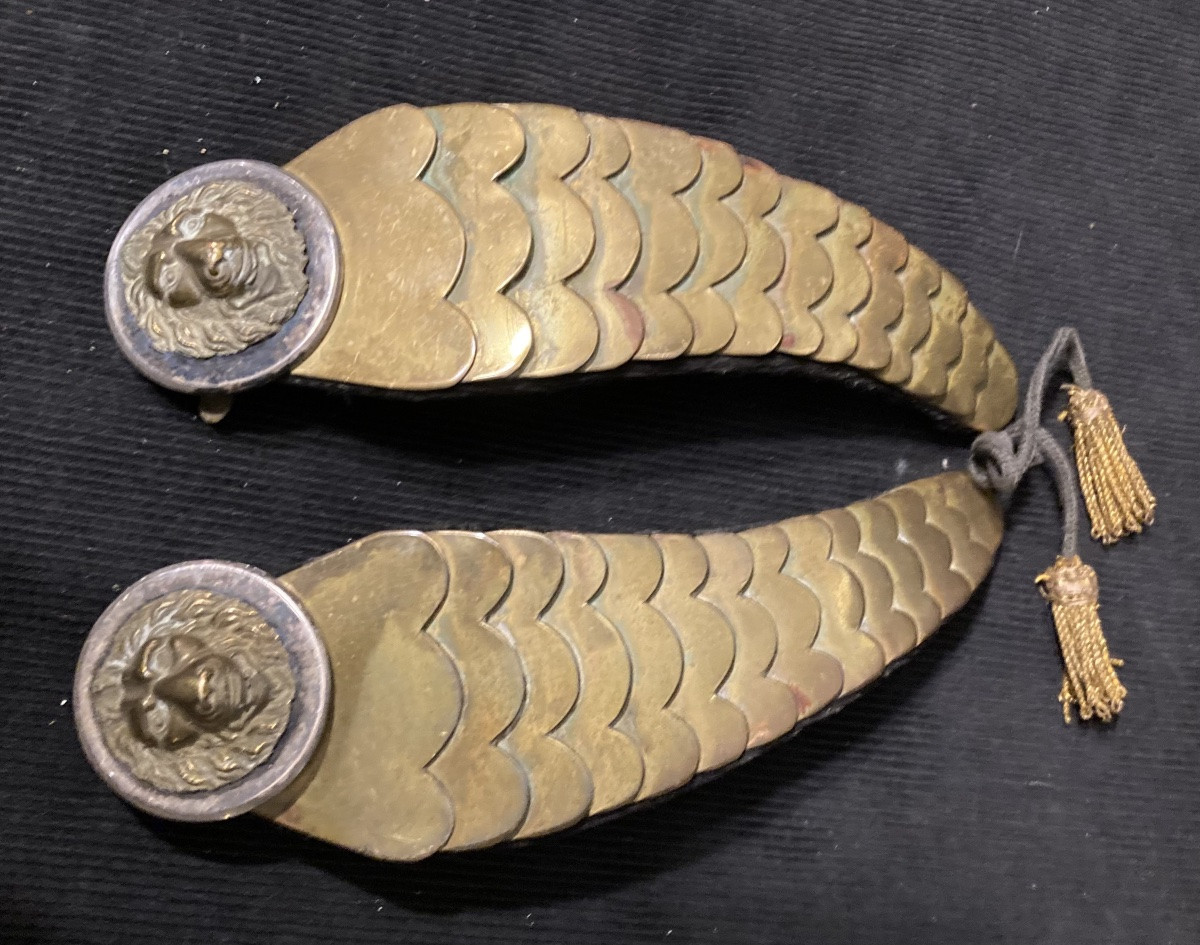 Paire de jugulaires d’officier de casque de cuirassier « COPIE ANCIENNE « type Premier Empire-photo-2