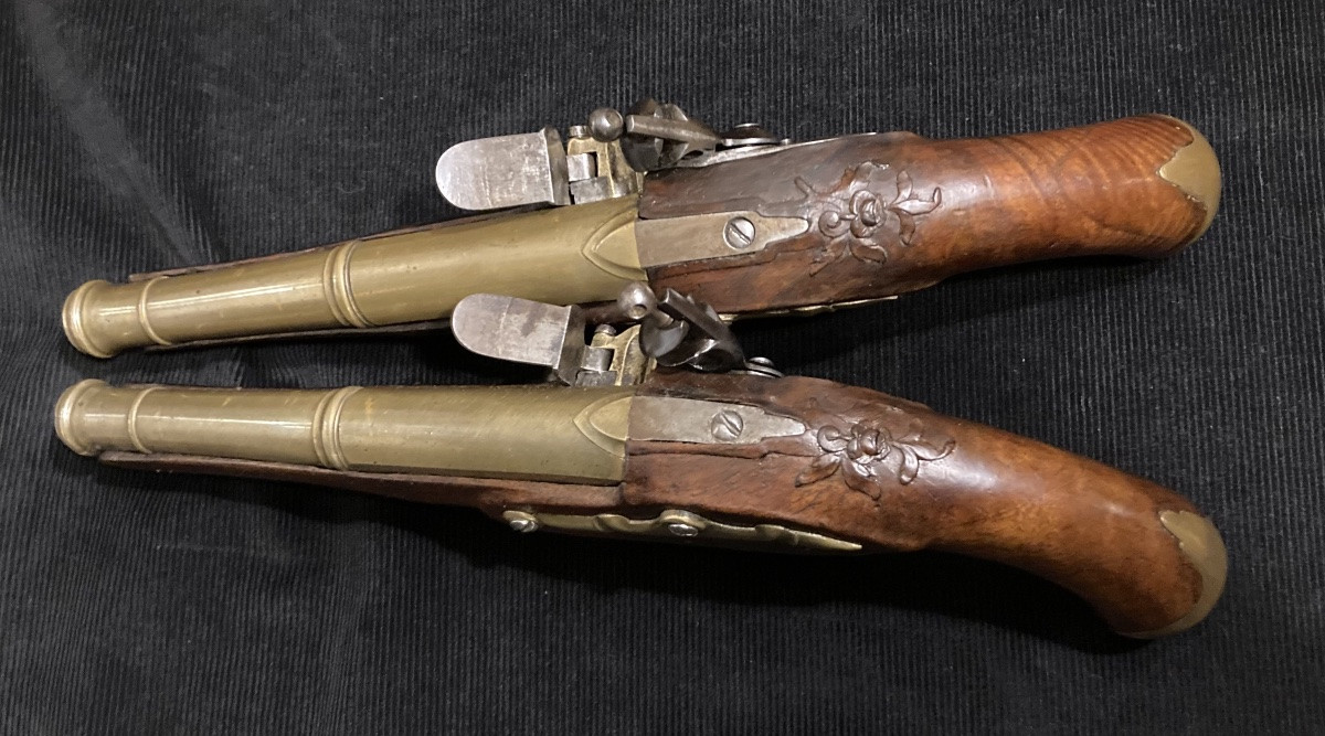 Paire de Pistolets d’Officier de Marine , fin XVIII / Révolution / Empire.. Ville de Séte.-photo-4
