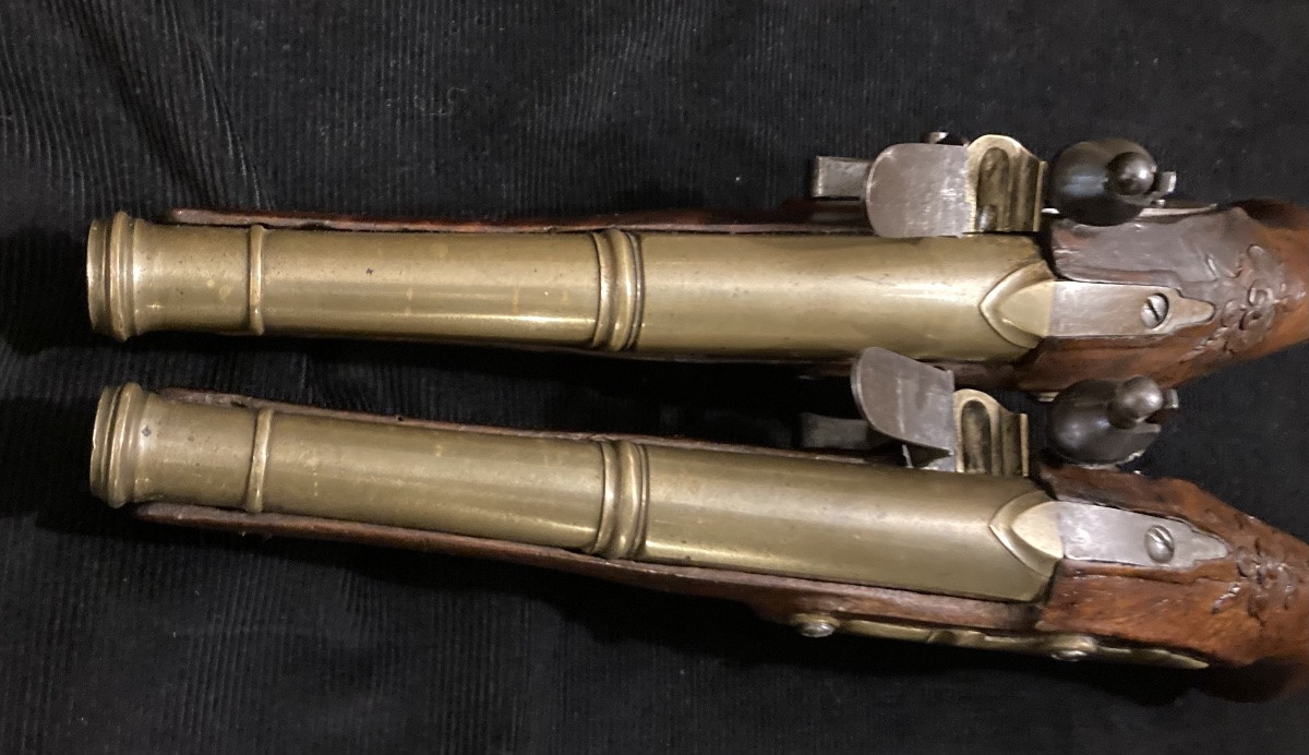 Paire de Pistolets d’Officier de Marine , fin XVIII / Révolution / Empire.. Ville de Séte.-photo-1