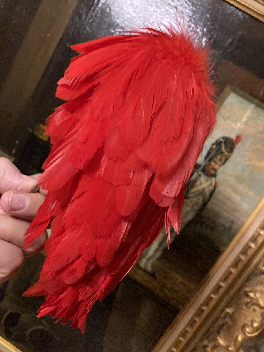 Plumet For Officer's Shako Or Kepi. In Falling Scarlet Rooster Feathers. 19th C. France.-photo-3
