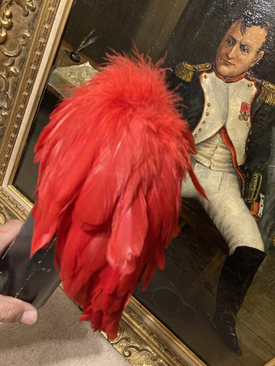 Plumet For Officer's Shako Or Kepi. In Falling Scarlet Rooster Feathers. 19th C. France.-photo-3