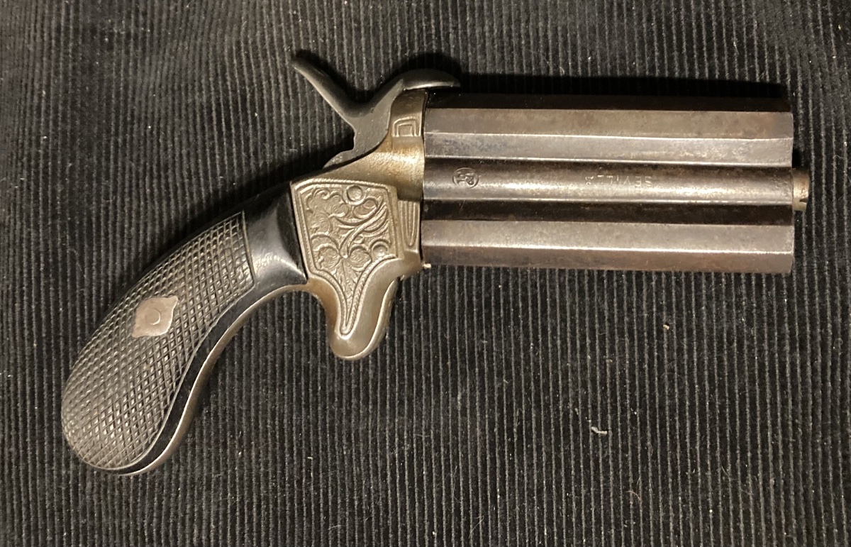 Pistolet à Broches ; 2 canons superposés tournant ; calibre 12 mm. Fabrication Belge . XIXe-photo-7