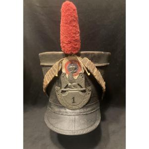 Shako troupe du 1er Régiment de Hussard , type 1812. Premier Empire.