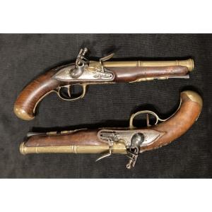 Pair Of Naval Officer's Pistols, Late 18th Century / Revolution / Empire.. City Of Sète.