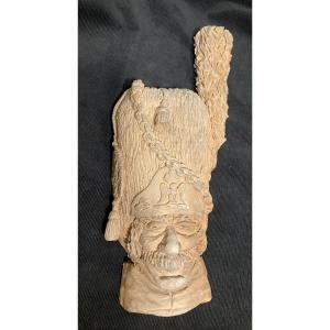 TÉTE DE GRENADIER DE LA VIEILLE GARDE IMPÉRIALE. EN TERRE CUITE . Fin XIXe/ début XXéme . G je