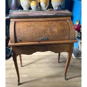 Antique Wooden-cylinder Secretary Desk In The Louis XV Or Transition Style. 20th Century