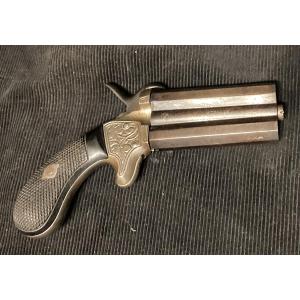 Pin Gun; 2 Rotating, Superimposed Barrels; 12 Mm Caliber. Made In Belgium. 19th Century