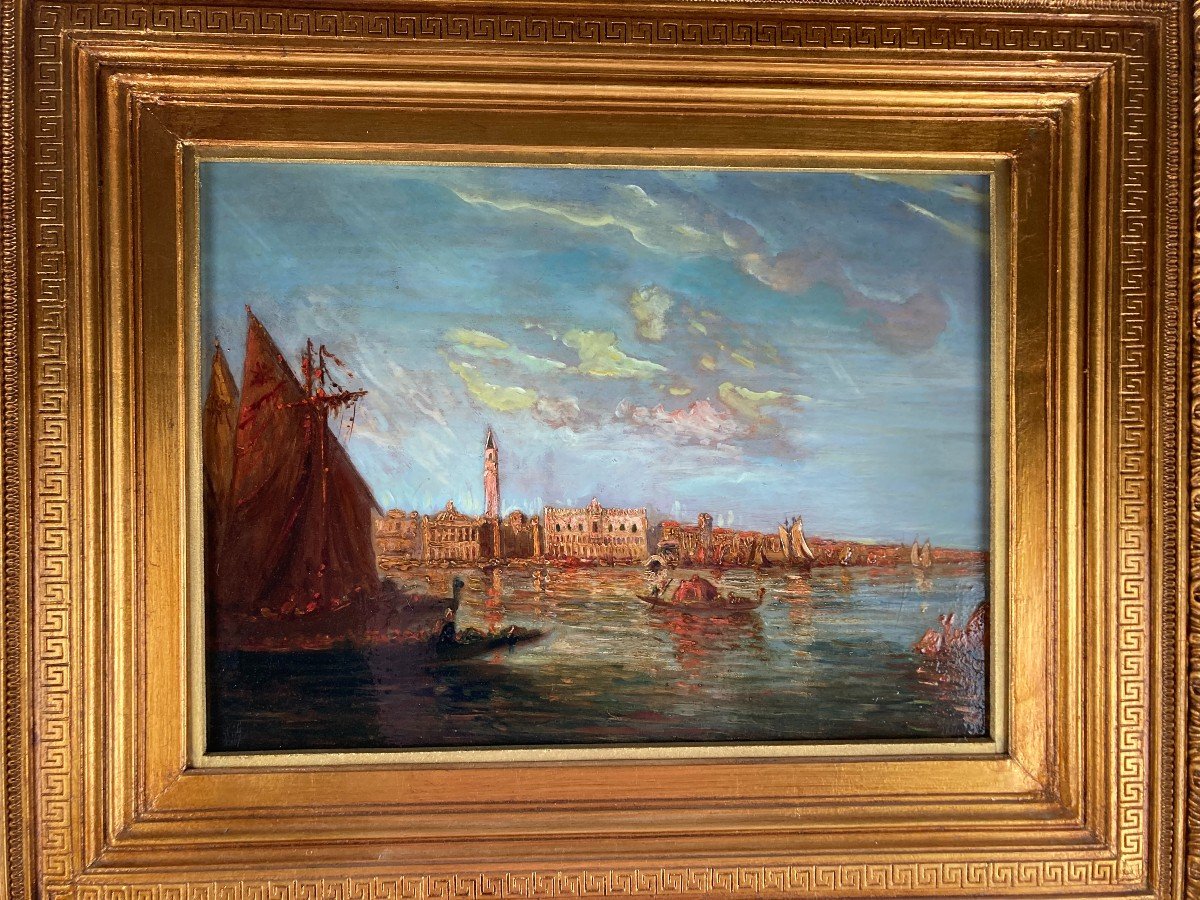 Venise. Huile Sur Tableau. Attribué à Félix Zeim. France. 1821-1911.-photo-2