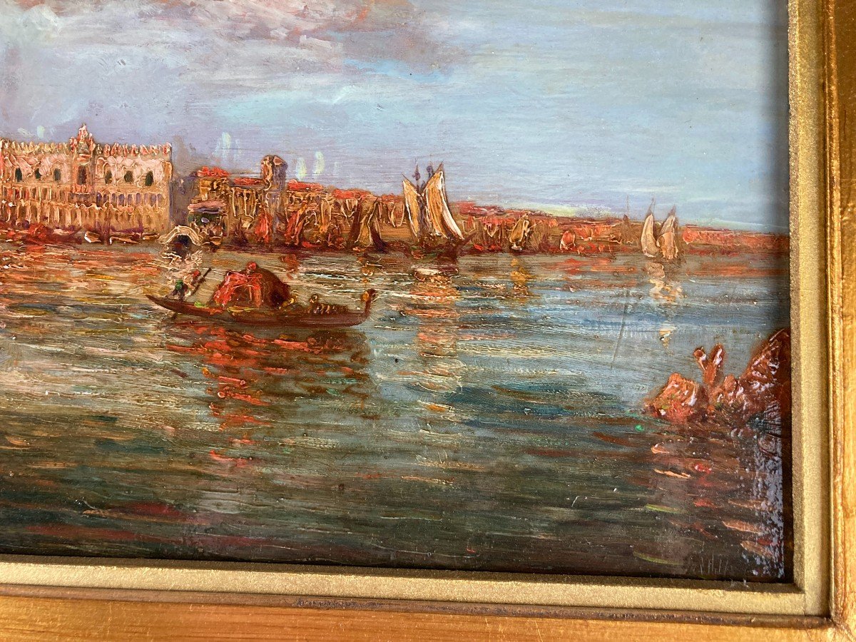 Venise. Huile Sur Tableau. Attribué à Félix Zeim. France. 1821-1911.-photo-3