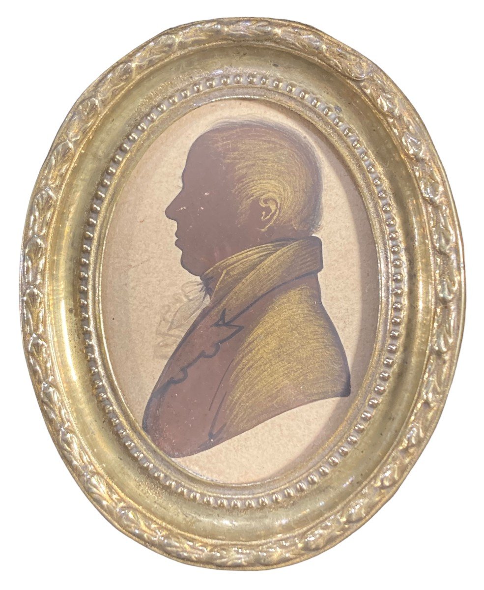 Silhouette De Chevalier. Peint Sur Papier. Régence. Angleterre. Fin XVIIIe Siècle-xix Siècle.