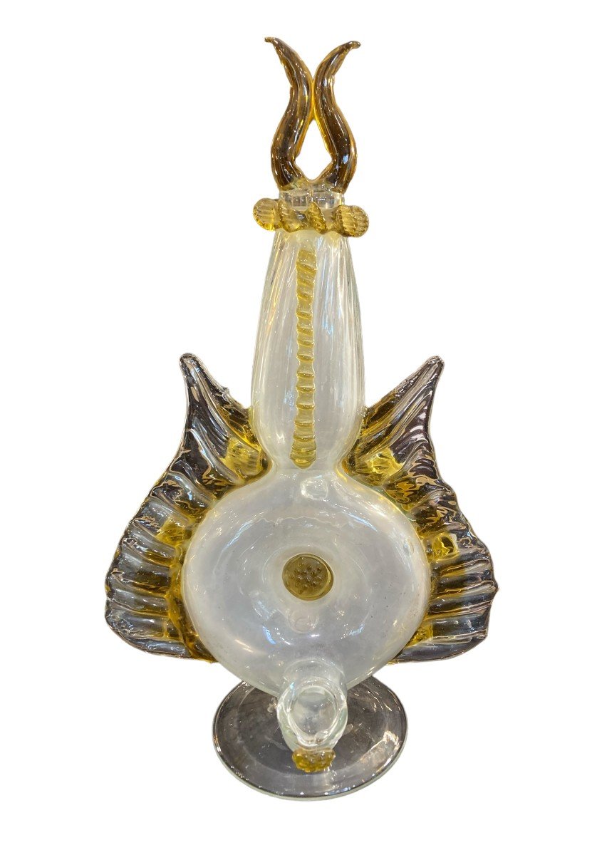 Oil Lamp. Blown Glass. Made By Gordiola. Majorca. Spain. 19th - 20th Century