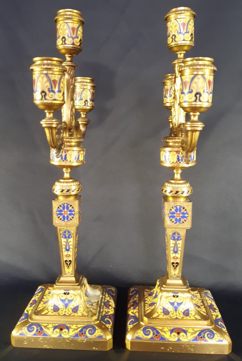 Pair Of Candlesticks. Signed By Ferdinand Barbedienne (1810-1892).-photo-4