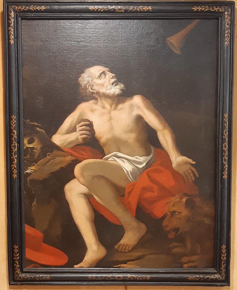 La Vision De Saint Jérôme. Adepte De José De Ribera. Huile Sur Toile. Baroque S XVII-XVIII.