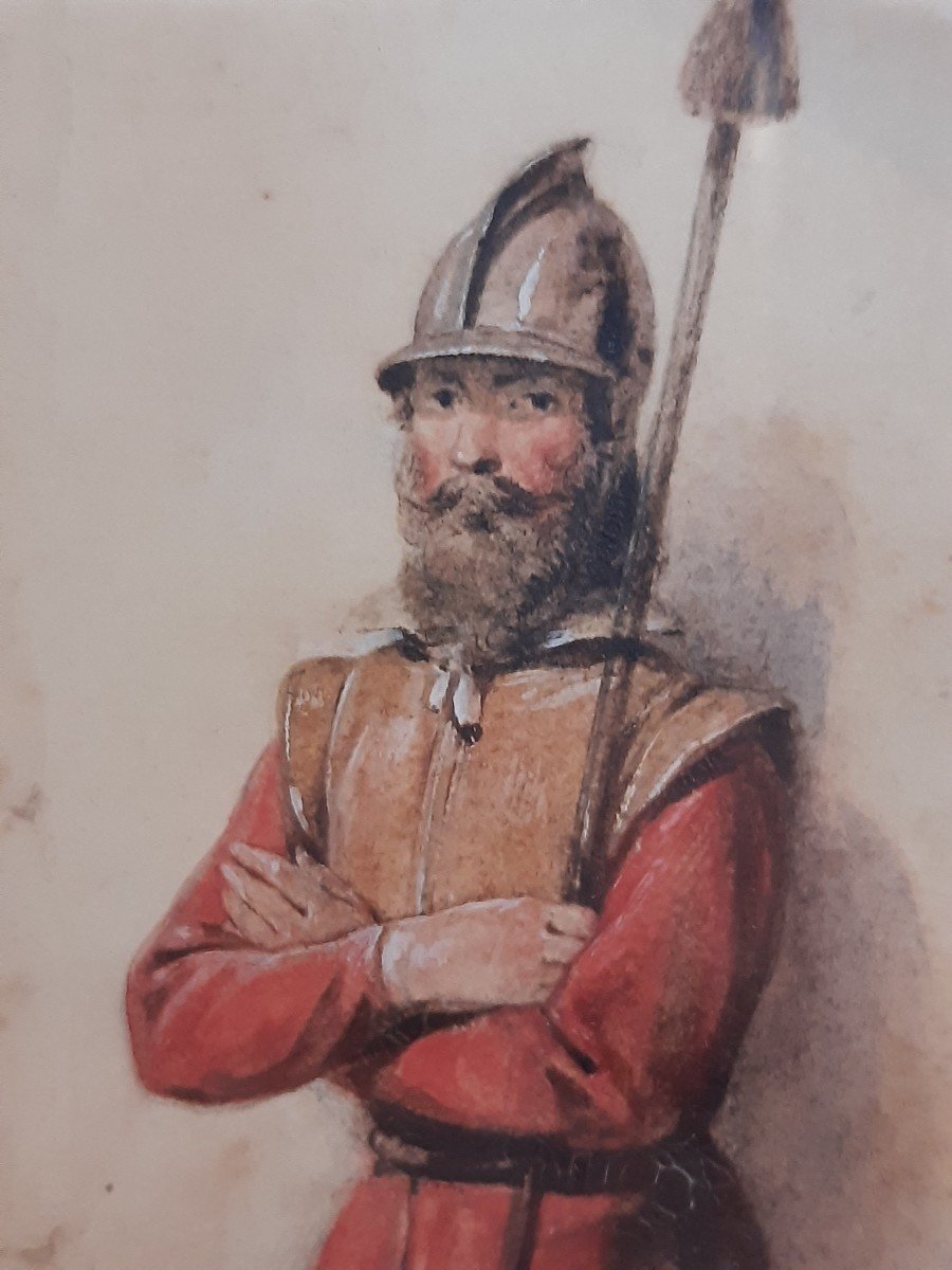 Soldat. Aquarelle Sur Papier. Signé Par Pierre Françoise Le Roy 1815-1861. Datée  1831.-photo-4