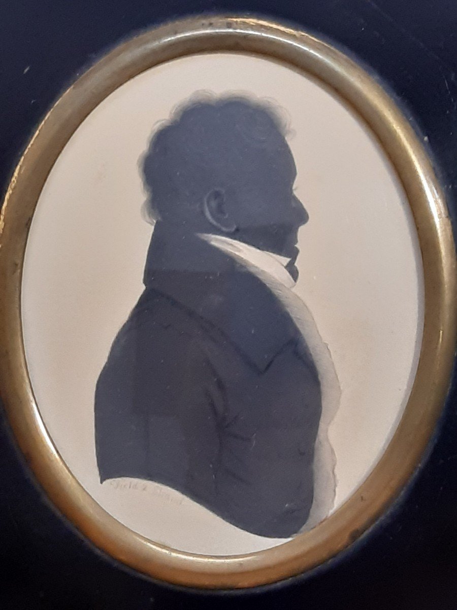 Miniature, Silhouette. Signé: Henry William Field, 1810-1882. Angleterre.-photo-2