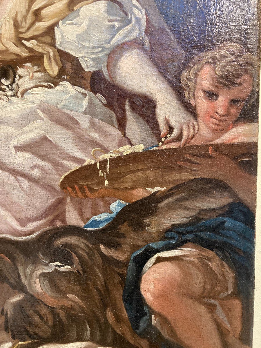 Allégorie De La Liberalité. Atelier, Disciple De Corrado Giaquinto. Huile Toile. Siècle XVIII-photo-3