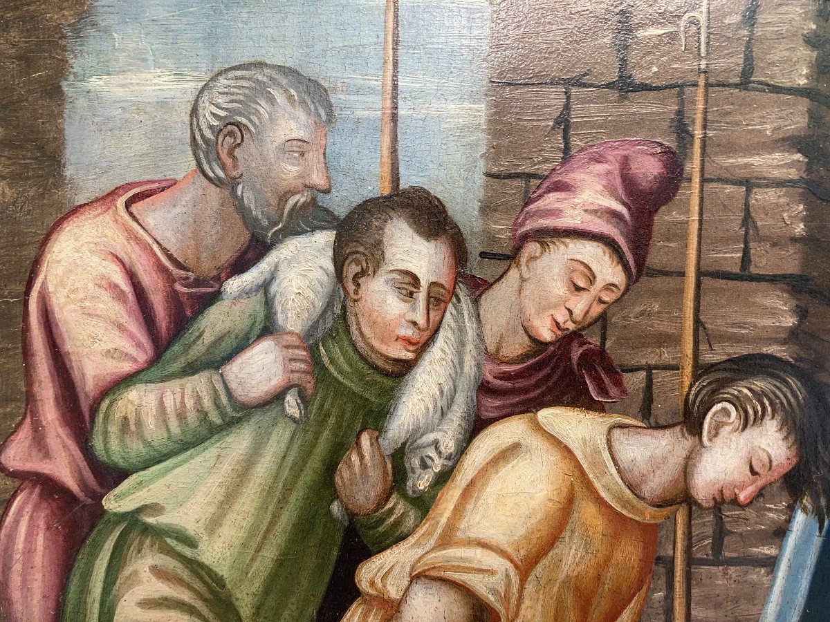 Adoration Des Bergers.  Huile Sur Panneau.  Ecole d'Espagne.  Siècle XVI.-photo-1