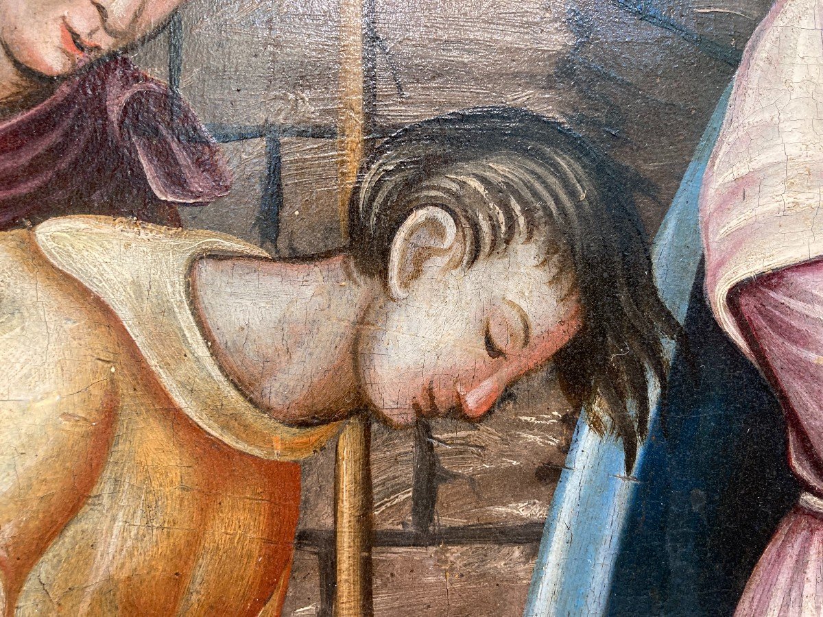 Adoration Des Bergers.  Huile Sur Panneau.  Ecole d'Espagne.  Siècle XVI.-photo-4