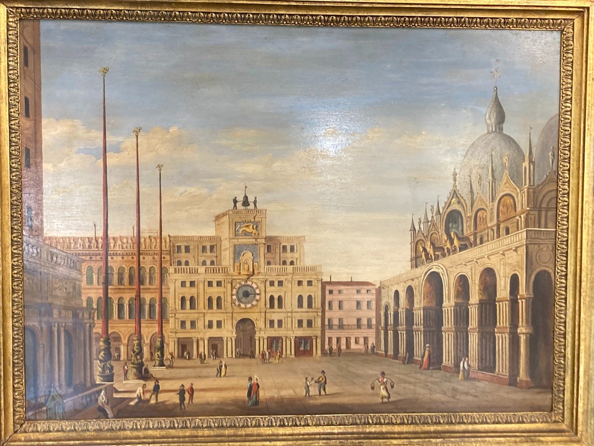 St. Mark's Square, Venice. Signature Apocryphal Canella 1877. Oil On Metal.-photo-2