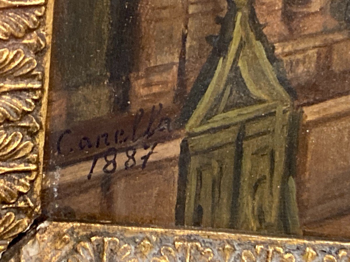 Place Saint-marc, Venise.  Signature Apocryphe  Canella 1877.   Huile Sur Métal.-photo-4