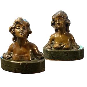 Bustes En Bronze. Art Nouveau. Franz Iffland. 1862 - 1935. Allemagne.