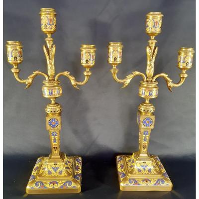 Pair Of Candlesticks. Signed By Ferdinand Barbedienne (1810-1892).