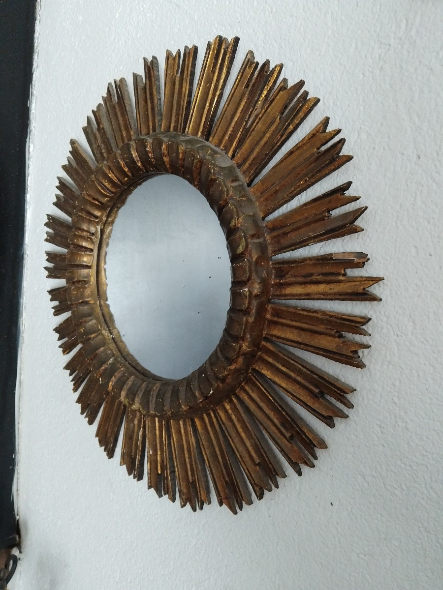 Soleil Gilded Wood Mirror.  Circa 1950