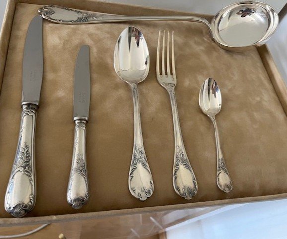 Christofle Set 61 Pieces Marly Modele Style Louis XV Silver Plated