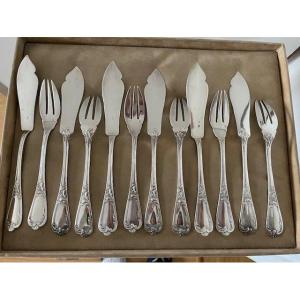 12 Fish Knives And 12 Fish Forks In French Solid Silver Style Louis XV
