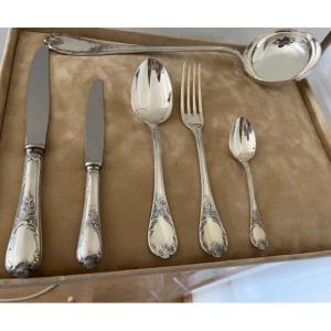 Christofle Set 61 Pieces Marly Modele Style Louis XV Silver Plated