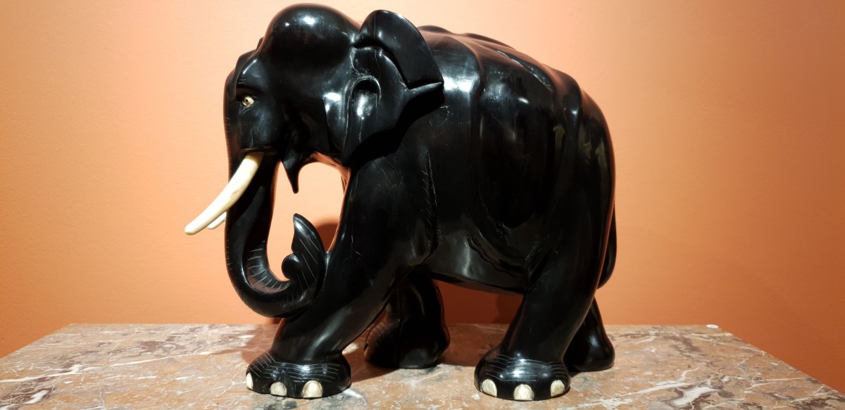 Elephant En ébène et Ivoire -photo-4