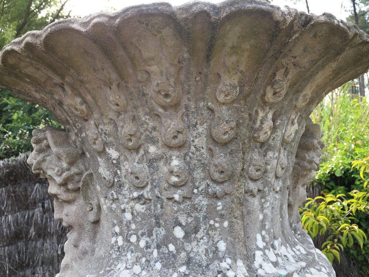 Pair Of Eighteenth Stone Vases On Pedestal-photo-4