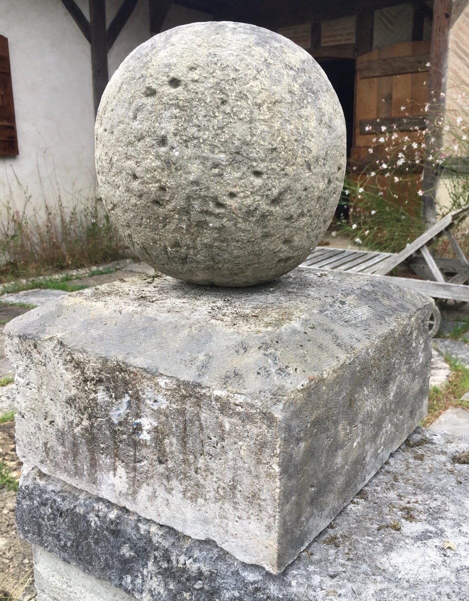 Paire De Boules Sur Piétements En Pierre XIX ème -photo-3