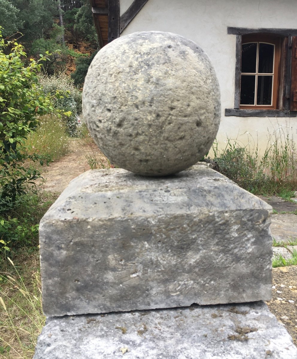 Paire De Boules Sur Piétements En Pierre XIX ème -photo-4