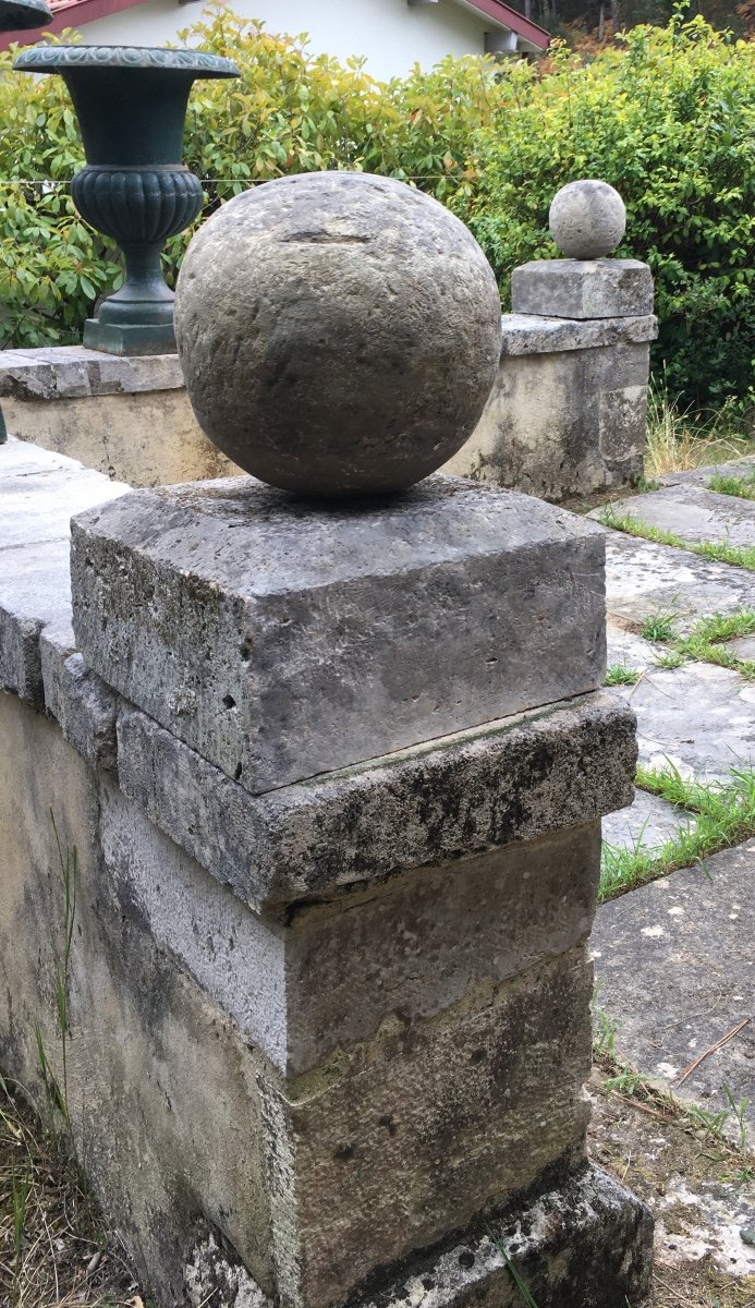 Paire De Boules Sur Piétements En Pierre XIX ème -photo-6