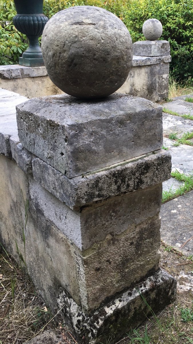 Paire De Boules Sur Piétements En Pierre XIX ème -photo-8