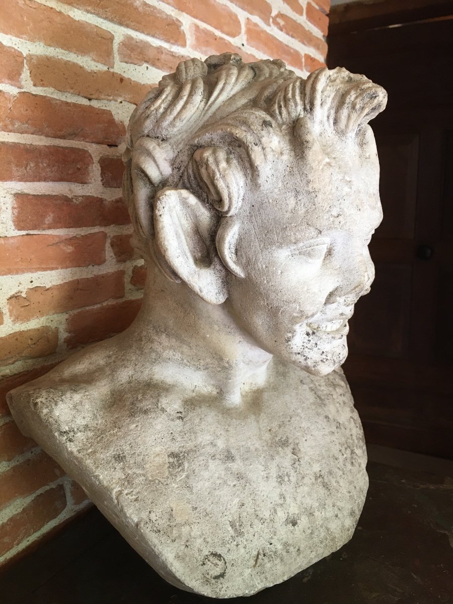 Faune de Vienne, buste en pierre XIX ème -photo-1