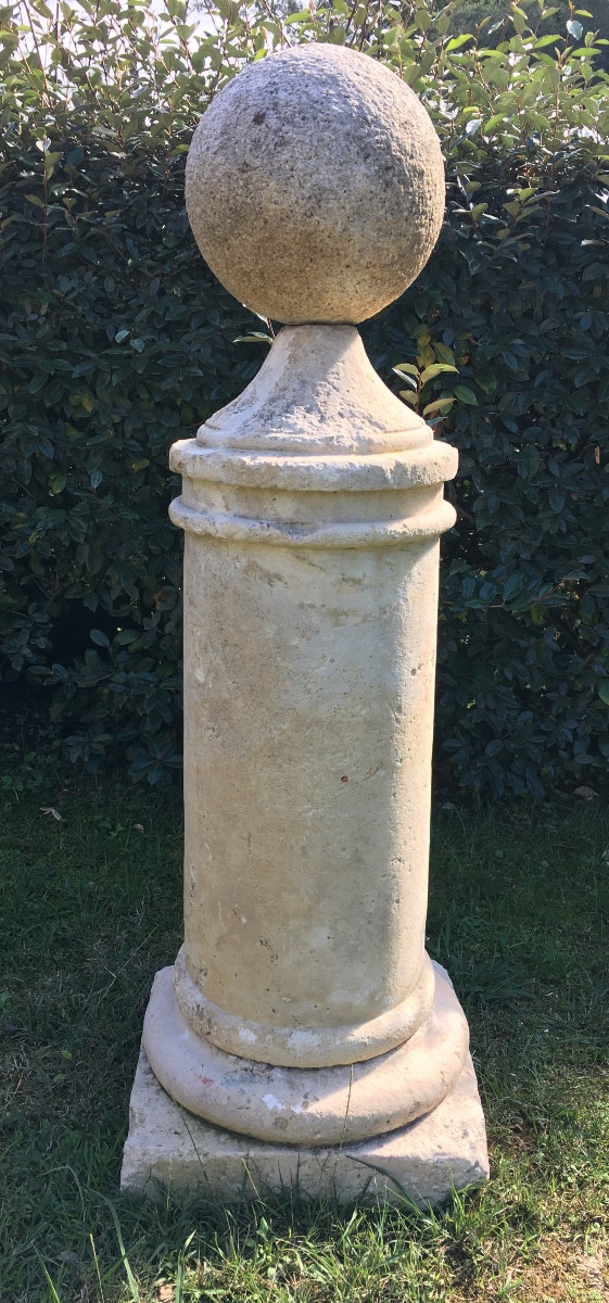 Stone Column Topped With A 19th Century Ball 