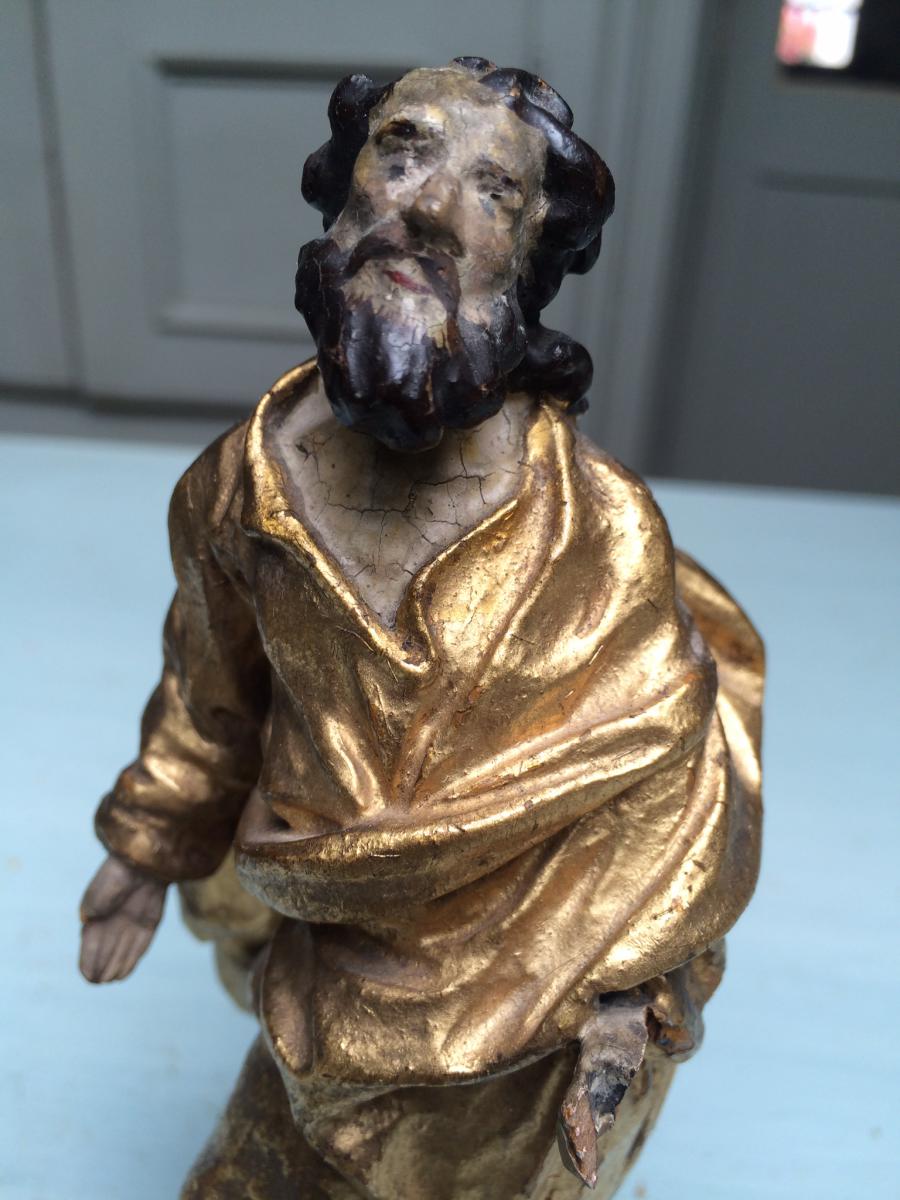 Saint In Golden Wood And Polychrome XVIII Th Central Europe-photo-2