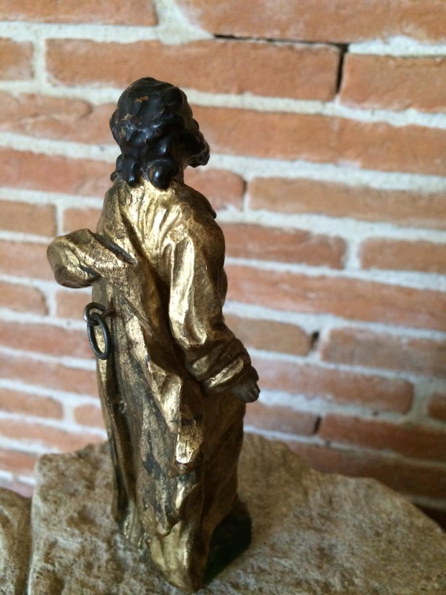 Saint In Golden Wood And Polychrome XVIII Th Central Europe-photo-7