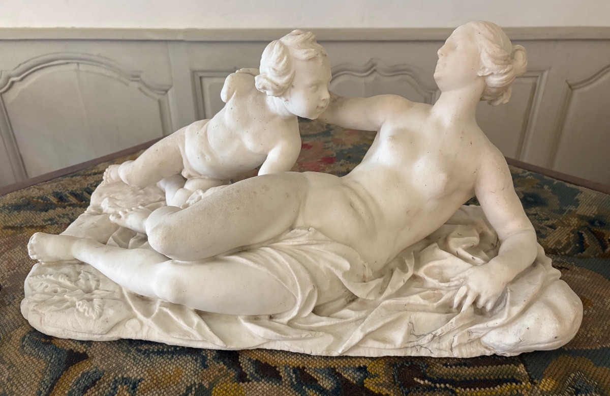 19th Century Alabaster Sculpture, Allegory Of Maternity.-photo-3