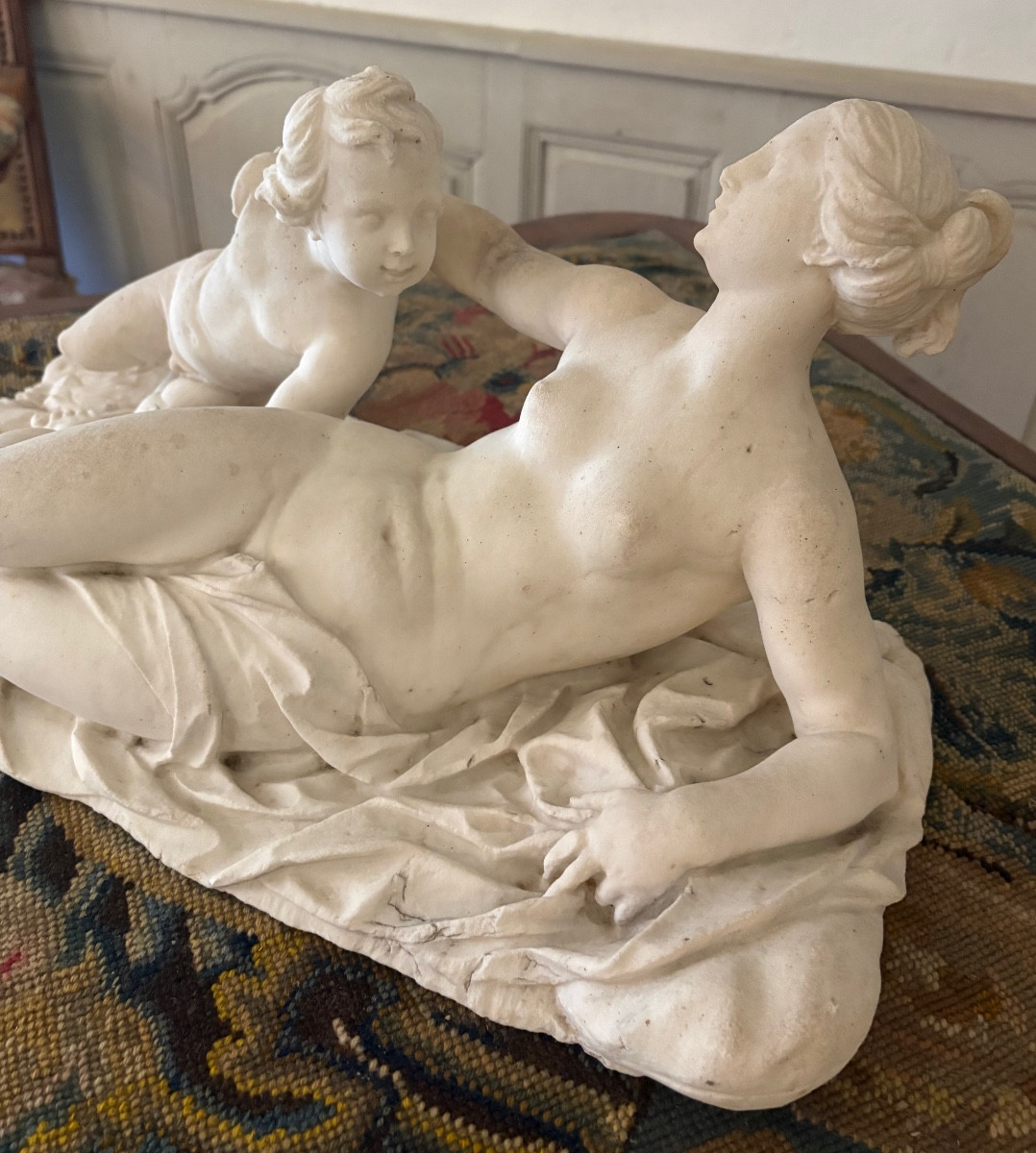 19th Century Alabaster Sculpture, Allegory Of Maternity.-photo-4